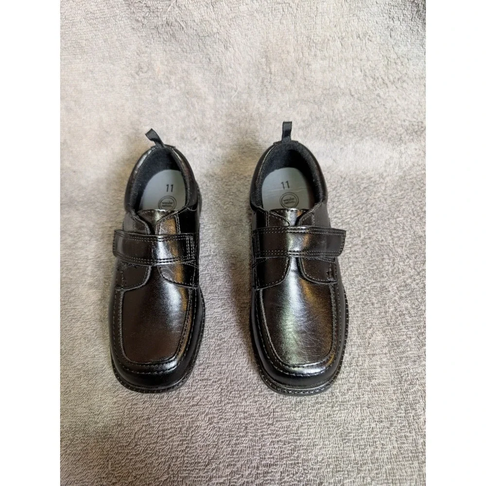 Wonder‎ Nation Boys Black Faux Leather Dress Shoes Hook Loop Size 11 3245